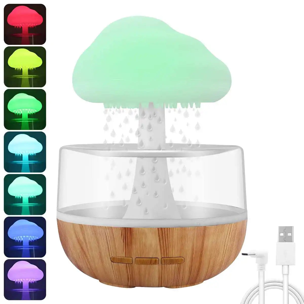 BARESY USB mini humidifier essential oil diffuser mushroom LED color changing wood grain base with USB cable