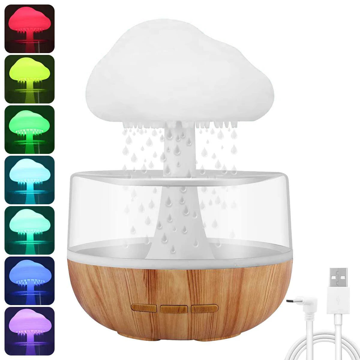 BARESY USB mini humidifier essential oil diffuser with wood grain base cloud mushroom design and color changing LED lights