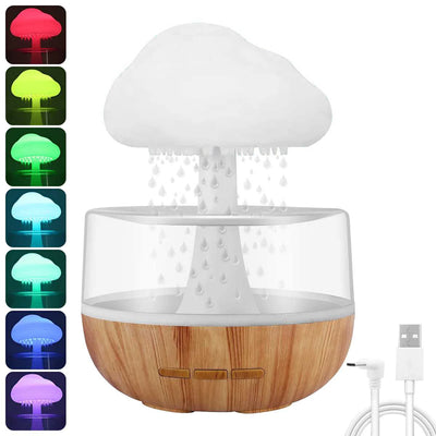 BARESY USB mini humidifier essential oil diffuser with wood grain base cloud mushroom design and color changing LED lights