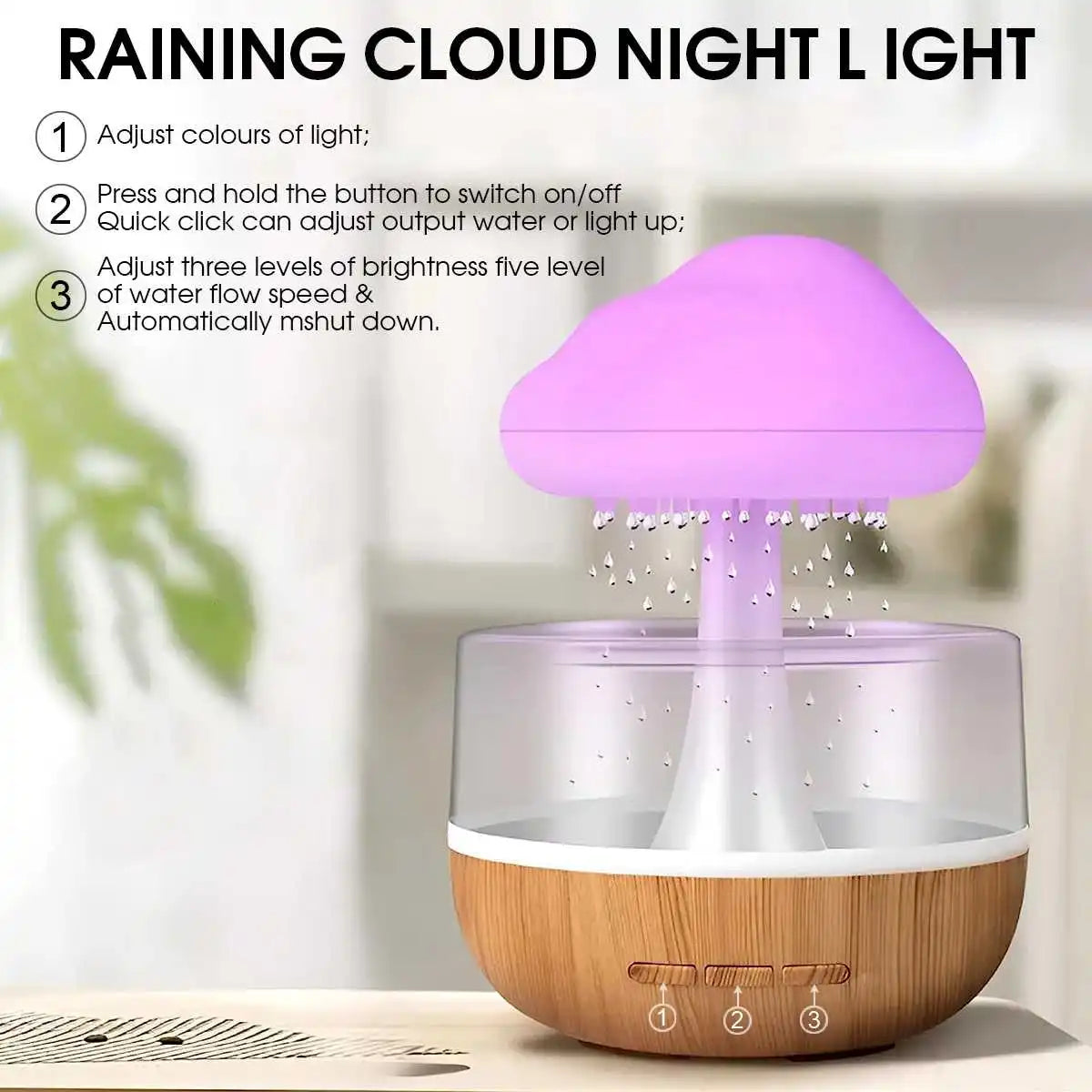 BARESY USB mini humidifier essential oil diffuser mushroom cloud night light with wood base