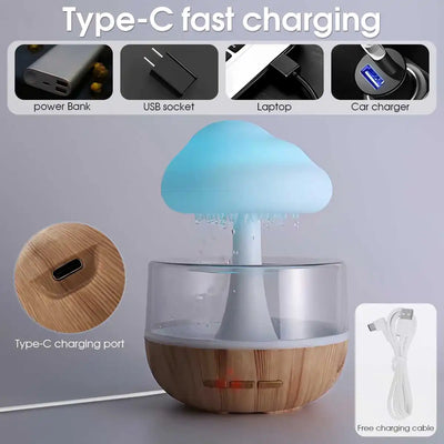 BARESY USB mini humidifier essential oil diffuser with wood grain base cloud LED light Type C charging