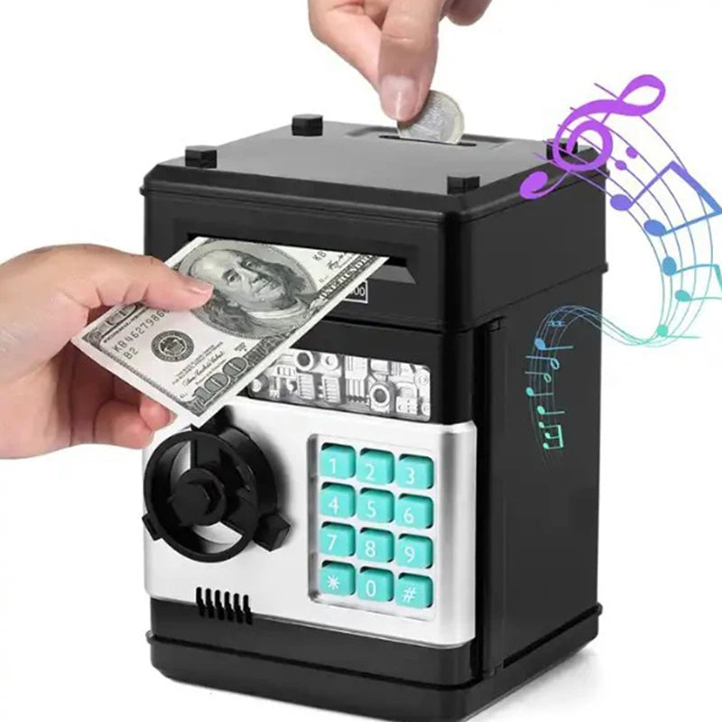 BARESY electronic automatic safe piggy bank for kids with numeric keypad dial and coin bill slots