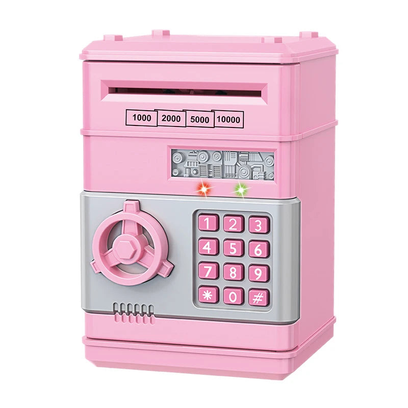 BARESY pink electronic toy with keypad and dial automatic safe piggy bank for kids with LED lights and coin slot