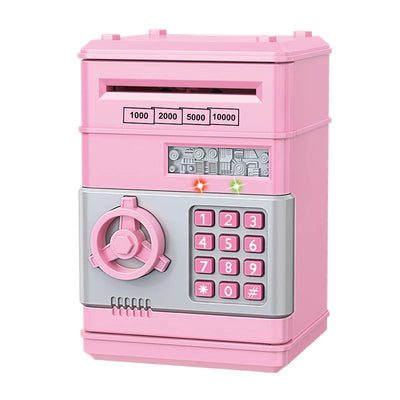 BARESY pink electronic toy with keypad and dial automatic safe piggy bank for kids with LED lights and coin slot