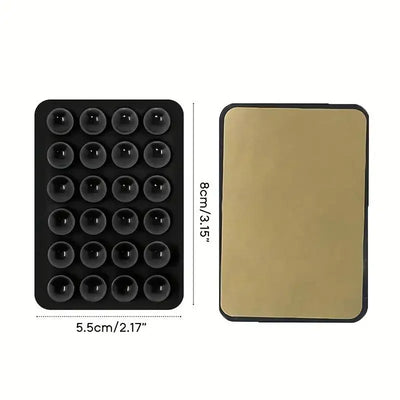 BARESY anti-slip silicone phone holder rectangular black suction cup pad with adhesive gold backing 5.5 cm by 8 cm