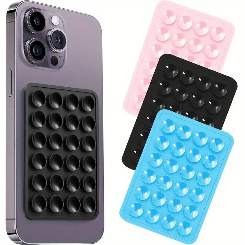 BARESY anti-slip silicone phone holder suction cup grip pad on phone back in black blue pink set
