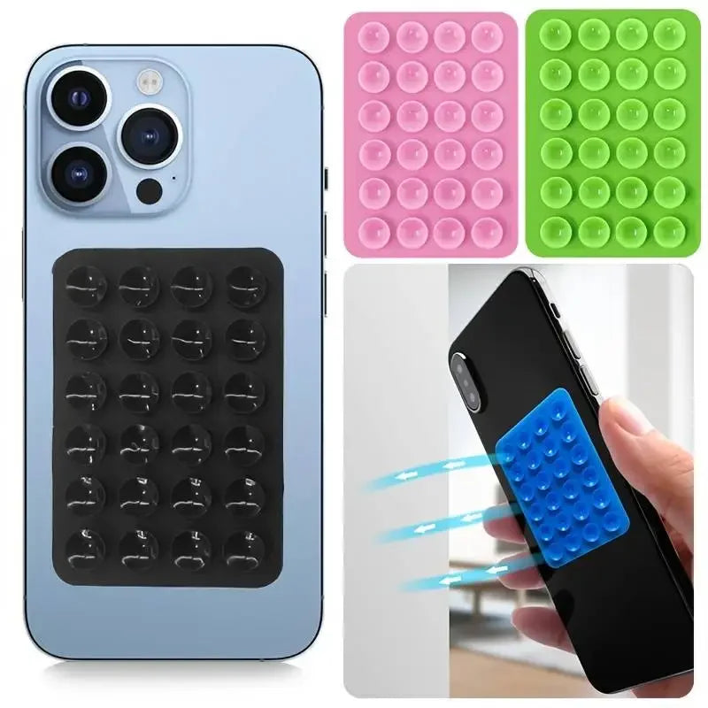 BARESY anti-slip silicone phone holder suction cup pad on phone back showing black blue pink green