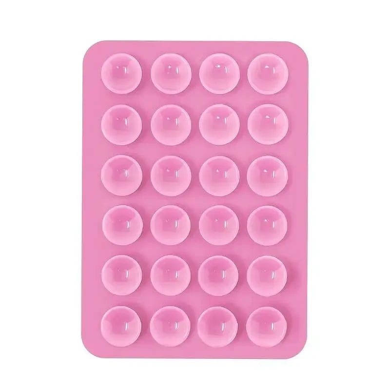 BARESY pink rectangular pad with rows of suction cups anti-slip silicone phone holder for desk and mirror