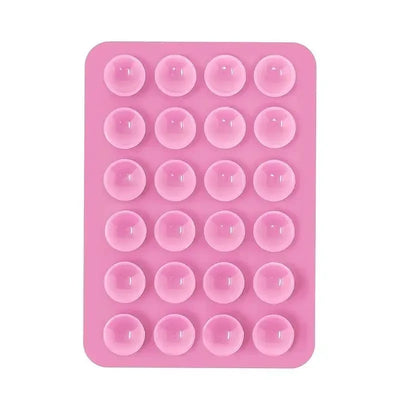 BARESY pink rectangular pad with rows of suction cups anti-slip silicone phone holder for desk and mirror