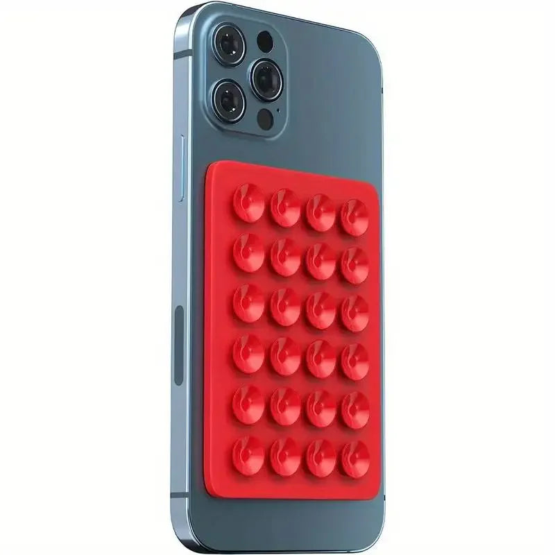 BARESY red suction cup phone grip on blue smartphone back anti-slip silicone phone holder