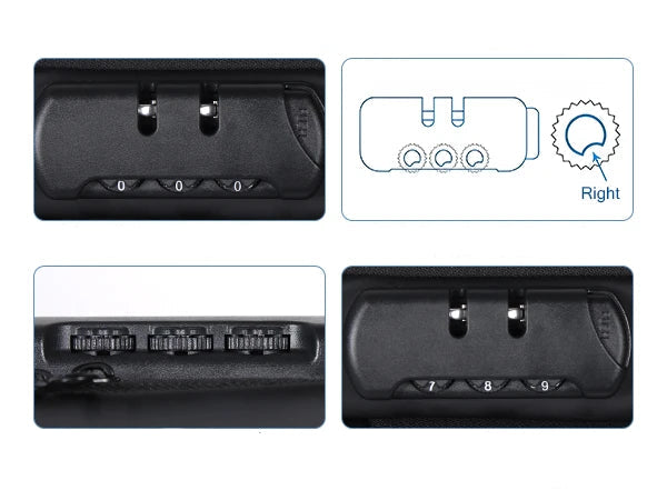 BARESY men's waterproof crossbody bag with USB port showing close up black 3 digit combination lock mechanism