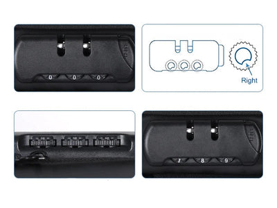 BARESY men's waterproof crossbody bag with USB port showing close up black 3 digit combination lock mechanism