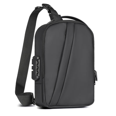 BARESY men's waterproof crossbody bag with USB port black sling bag with adjustable strap and side lock
