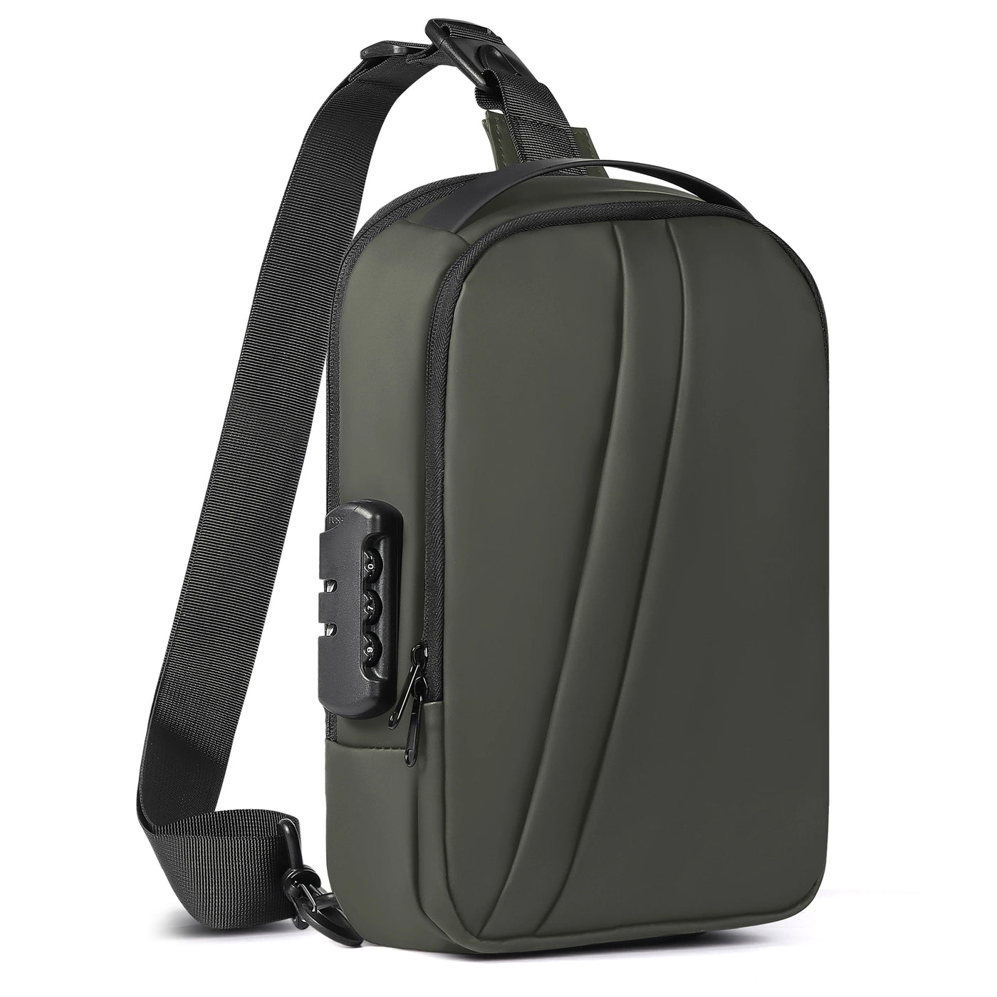 BARESY olive anti theft sling men's waterproof crossbody bag with USB port adjustable strap