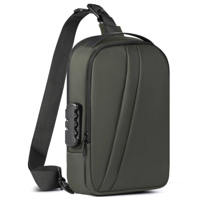 BARESY olive anti theft sling men's waterproof crossbody bag with USB port adjustable strap