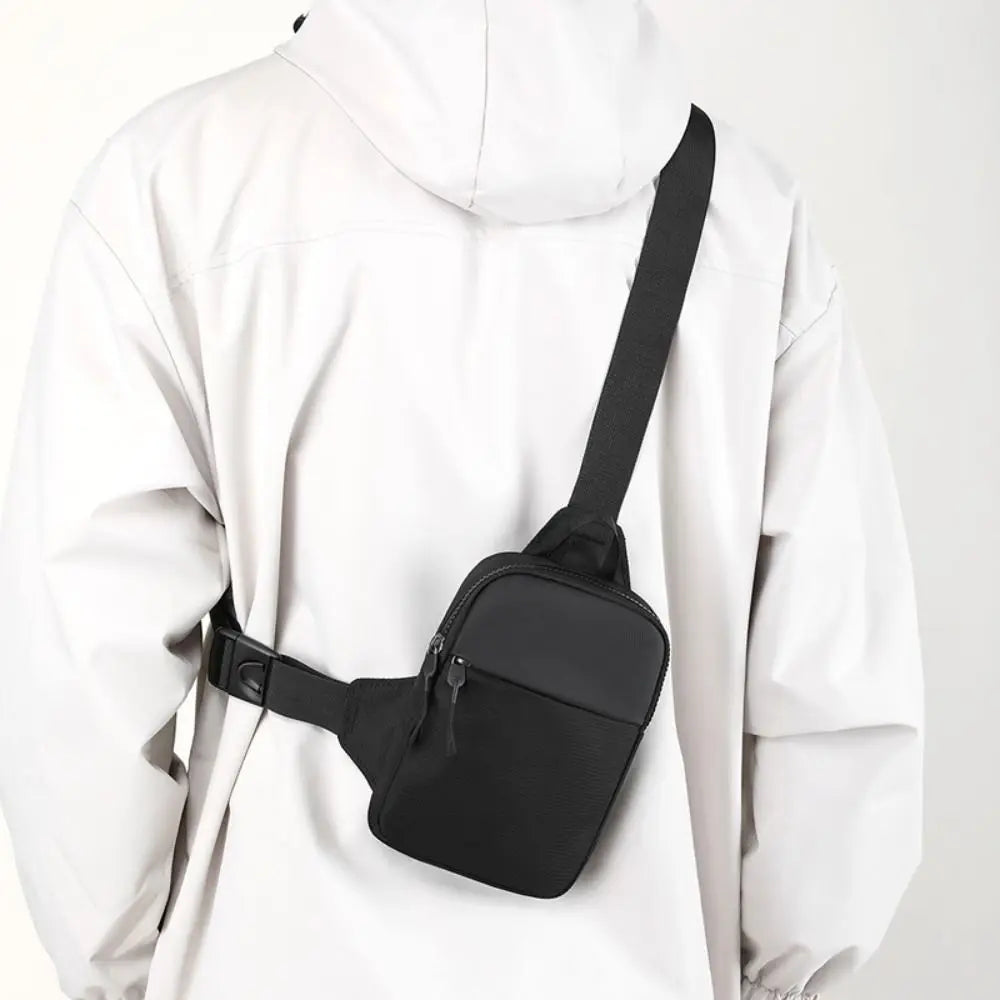 BARESY black minimalist sling bag with adjustable strap and zip pockets trendy chest bag for men