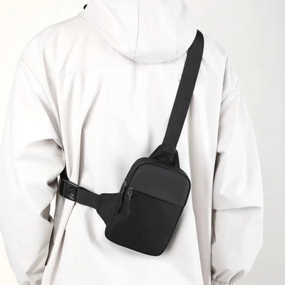 BARESY black minimalist sling bag with adjustable strap and zip pockets trendy chest bag for men