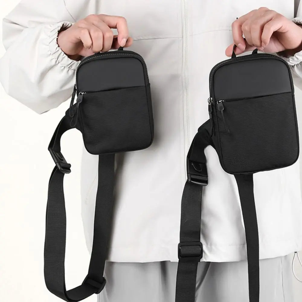 BARESY trendy chest bag for men black minimalist rectangular crossbody bag with front zip pocket and adjustable strap