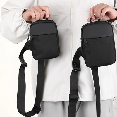 BARESY trendy chest bag for men black minimalist rectangular crossbody bag with front zip pocket and adjustable strap