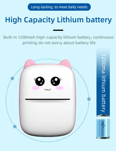 BARESY mini imprimante thermique portable Bluetooth white cat face thermal printer with 1200mAh battery