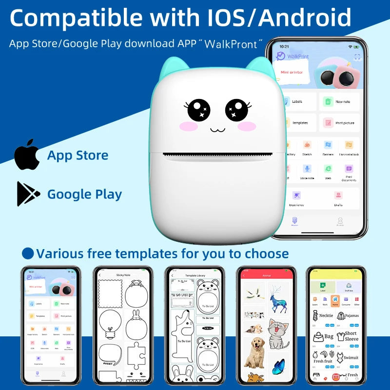 BARESY mini imprimante thermique portable Bluetooth cat ear thermal printer with smartphone app and templates