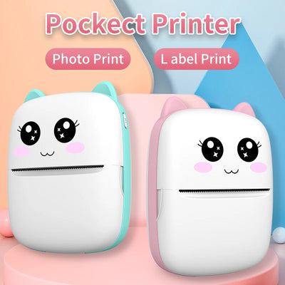 BARESY cute cat ear pocket printers in teal and pink for photo and label printing mini imprimante thermique portable Bluetooth