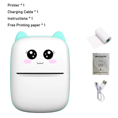 BARESY cute cat design mini thermal printer with USB cable paper roll and manual mini imprimante thermique portable Bluetooth