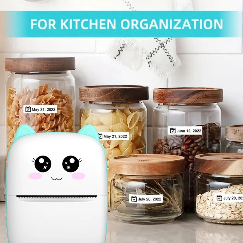 BARESY mini imprimante thermique portable Bluetooth white cat ear label printer for kitchen jar organization