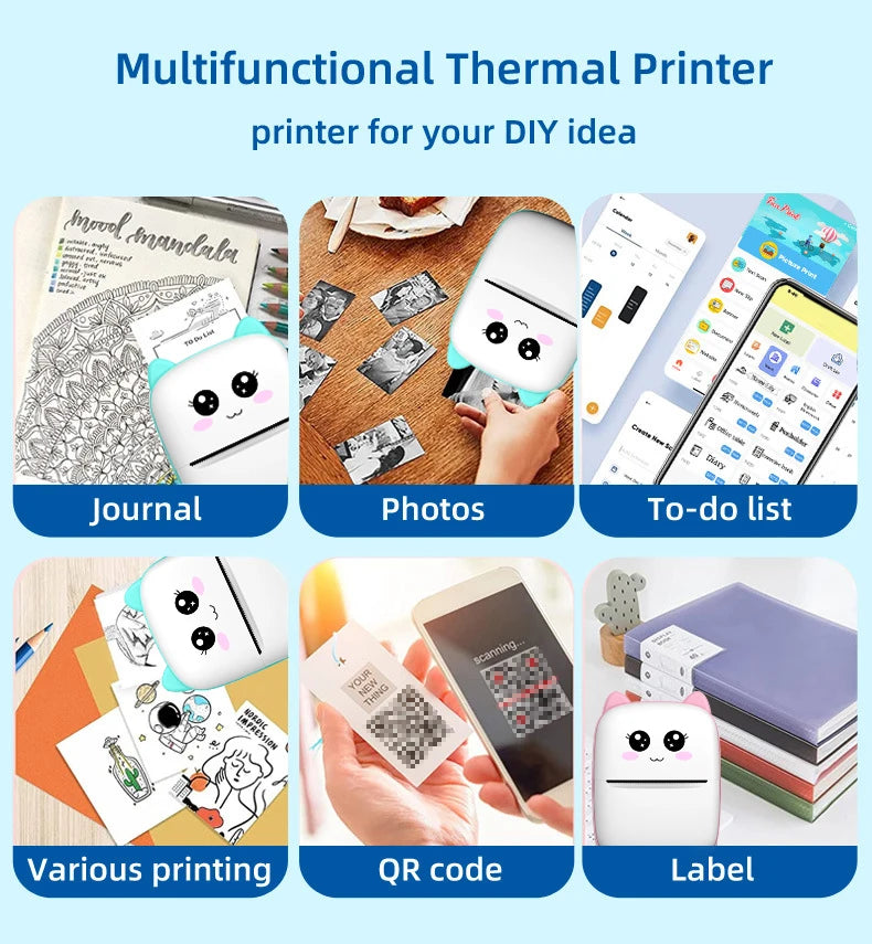 BARESY mini imprimante thermique portable Bluetooth white thermal printer for journals photos labels QR codes