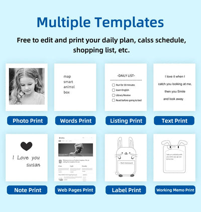 BARESY mini imprimante thermique portable Bluetooth with multiple printable templates photo note label memo web pages