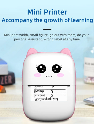 BARESY cat ear mini label printer white and pink printing a label on desk mini imprimante thermique portable Bluetooth